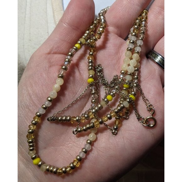 Yellow Silver Tone And White Beaded Multilayer Necklace - Picture 8 of 9
